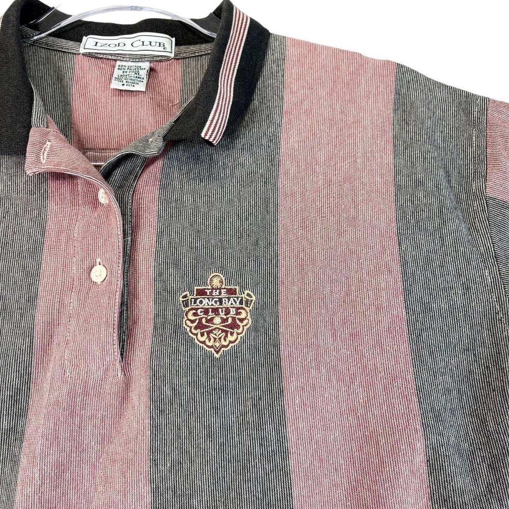 Vintage IZOD CLUB Womens XL The Long Bay Club Crest Striped Golf Polo Shirt
